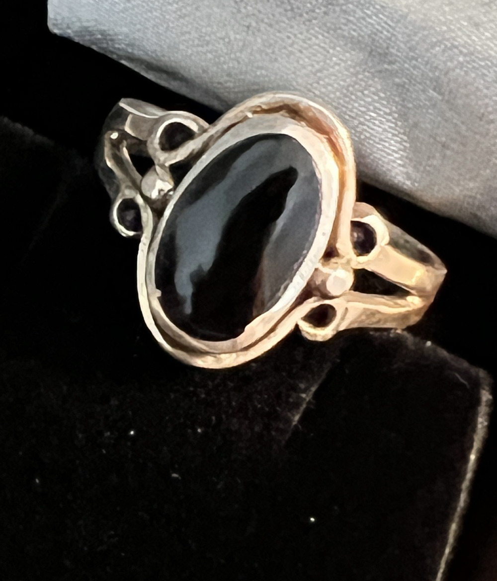 Sterling Silver 925 Black Onyx Ring Signed GGC M/I Mexico Size 6.5